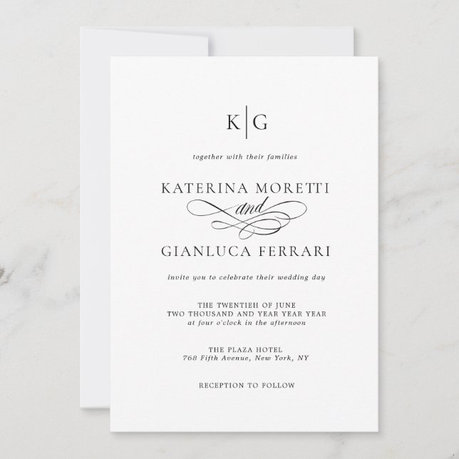 Monogramm-Skript Alle in einem Foto Hochzeit Einladung (Vorderseite)