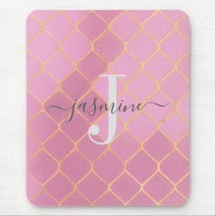 Monogramm-Skript für den Gold & Pink Girl-Glitzer Mousepad
