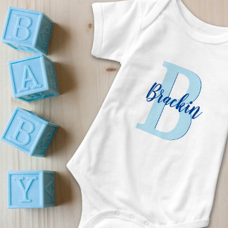 Monogramm-Skriptname Blue Custom Text Unisex Baby Strampler