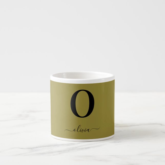 Monogramm Skriptname Personalisiert Gold und Schwa Espressotasse (Vorderseite)