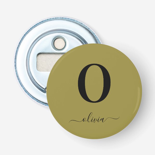 Monogramm Skriptname Personalisiert Gold und Schwa Flaschenöffner (Vorderseite)