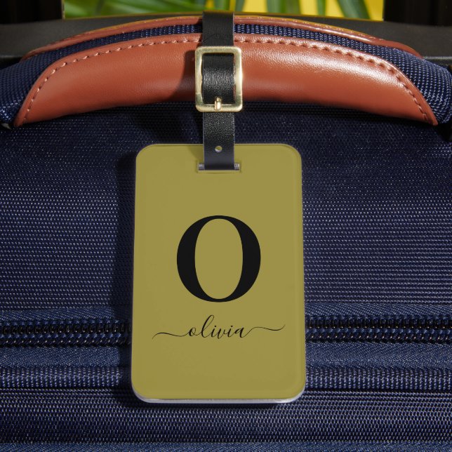 Monogramm Skriptname Personalisiert Gold und Schwa Gepäckanhänger (Vorderseite Insitu 2)
