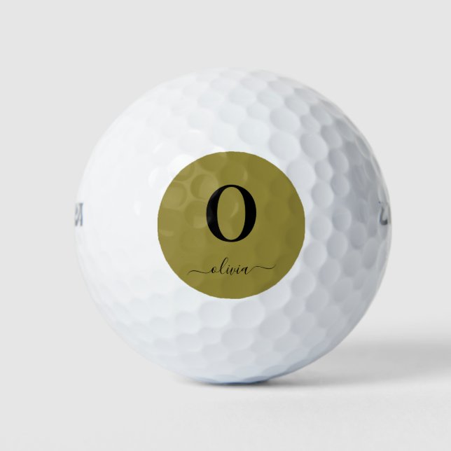 Monogramm Skriptname Personalisiert Gold und Schwa Golfball (Vorderseite)