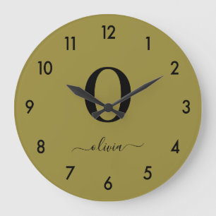 Monogramm Skriptname Personalisiert Gold und Schwa Große Wanduhr