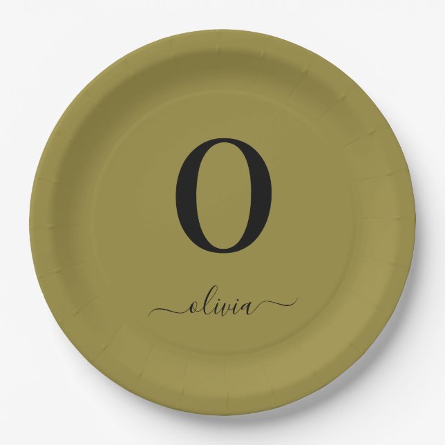 Monogramm Skriptname Personalisiert Gold und Schwa Pappteller (Vorderseite)