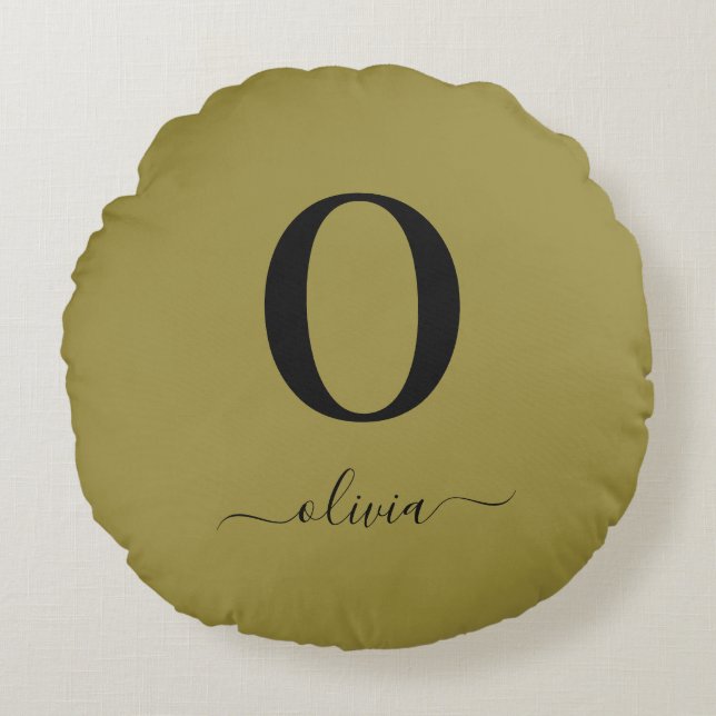 Monogramm Skriptname Personalisiert Gold und Schwa Rundes Kissen (Vorderseite)