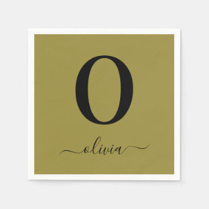 Monogramm Skriptname Personalisiert Gold und Schwa Serviette