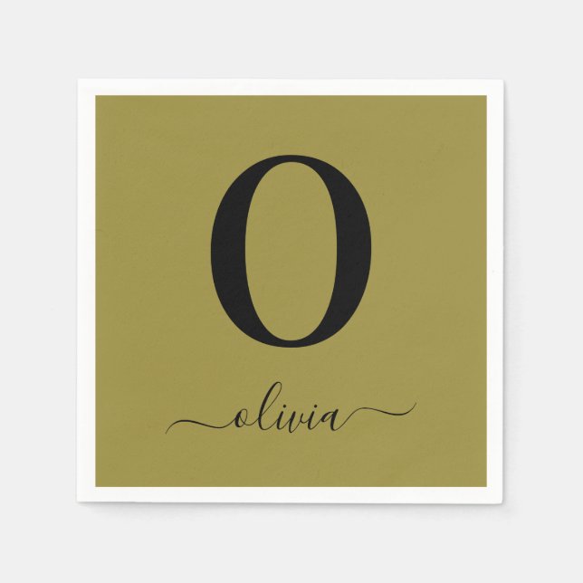 Monogramm Skriptname Personalisiert Gold und Schwa Serviette (Vorderseite)