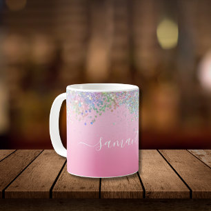 Monogramm Skriptname Rosa Glitzer Girly Glam Bling Kaffeetasse