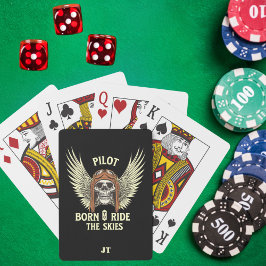 Monogramm-Skull-Pilot, Geboren für den Rutschflug, Spielkarten
