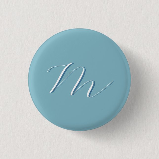 Monogramm Solid Blue Pastel Minimalistisch Berufli Button (Vorderseite)