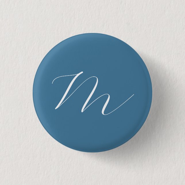 Monogramm Solid Blue Pastel Minimalistisch Berufli Button (Vorderseite)