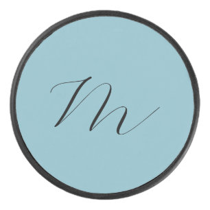 Monogramm Solid Blue Pastel Minimalistisch Berufli Eishockey Puck