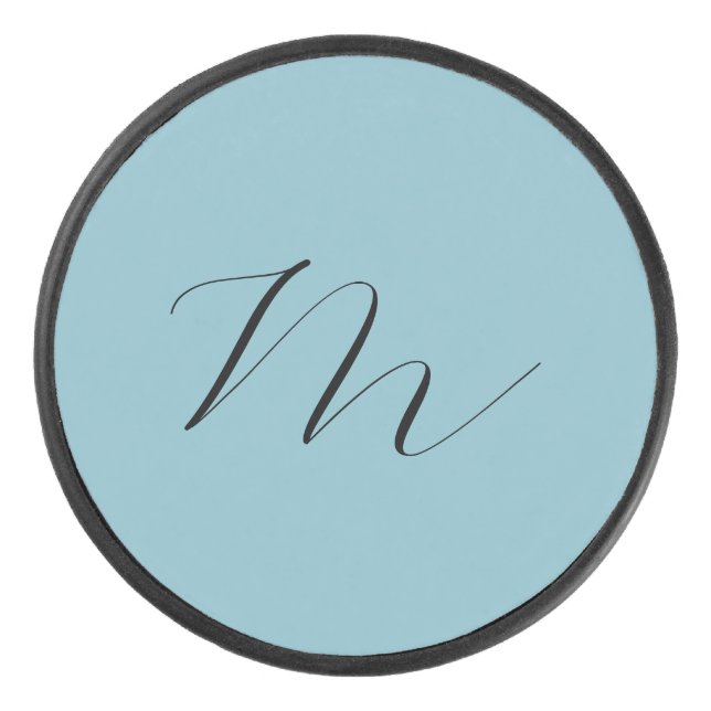 Monogramm Solid Blue Pastel Minimalistisch Berufli Eishockey Puck (Vorderseite)