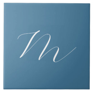 Monogramm Solid Blue Pastel Minimalistisch Berufli Fliese