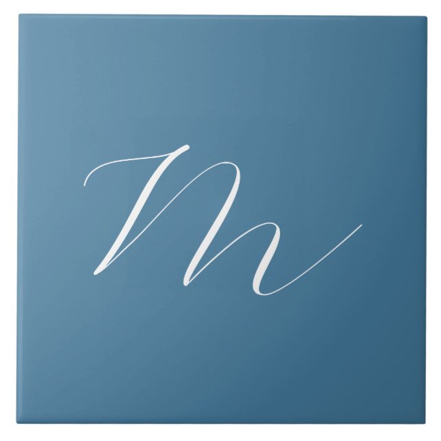 Monogramm Solid Blue Pastel Minimalistisch Berufli Fliese (Vorderseite)