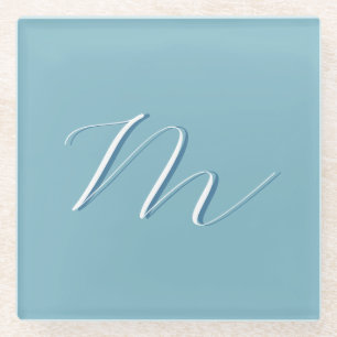 Monogramm Solid Blue Pastel Minimalistisch Berufli Glasuntersetzer