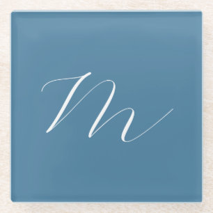 Monogramm Solid Blue Pastel Minimalistisch Berufli Glasuntersetzer