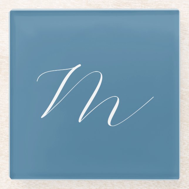 Monogramm Solid Blue Pastel Minimalistisch Berufli Glasuntersetzer (Vorderseite)