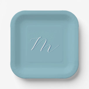 Monogramm Solid Blue Pastel Minimalistisch Berufli Pappteller