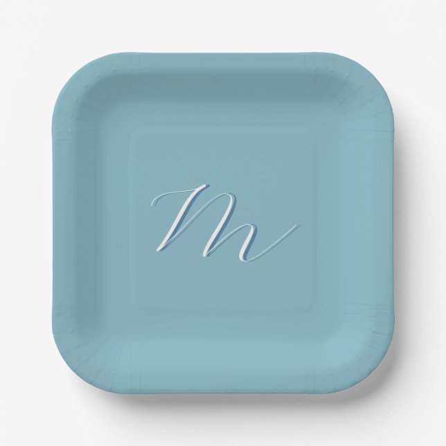 Monogramm Solid Blue Pastel Minimalistisch Berufli Pappteller (Vorderseite)