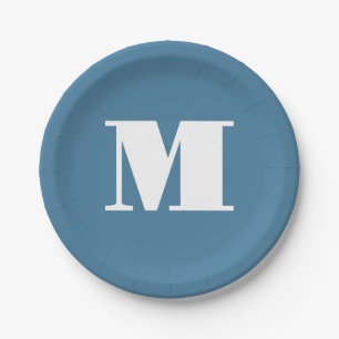 Monogramm Solid Blue Pastel Minimalistisch Berufli Pappteller
