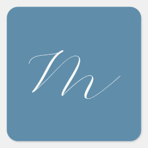 Monogramm Solid Blue Pastel Minimalistisch Berufli Quadratischer Aufkleber