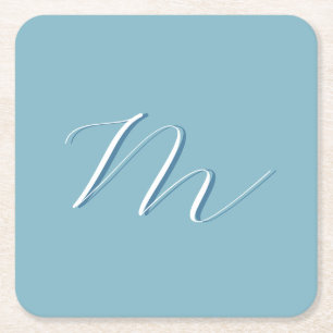 Monogramm Solid Blue Pastel Minimalistisch Berufli Rechteckiger Pappuntersetzer