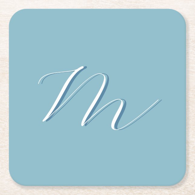 Monogramm Solid Blue Pastel Minimalistisch Berufli Rechteckiger Pappuntersetzer (Vorderseite)