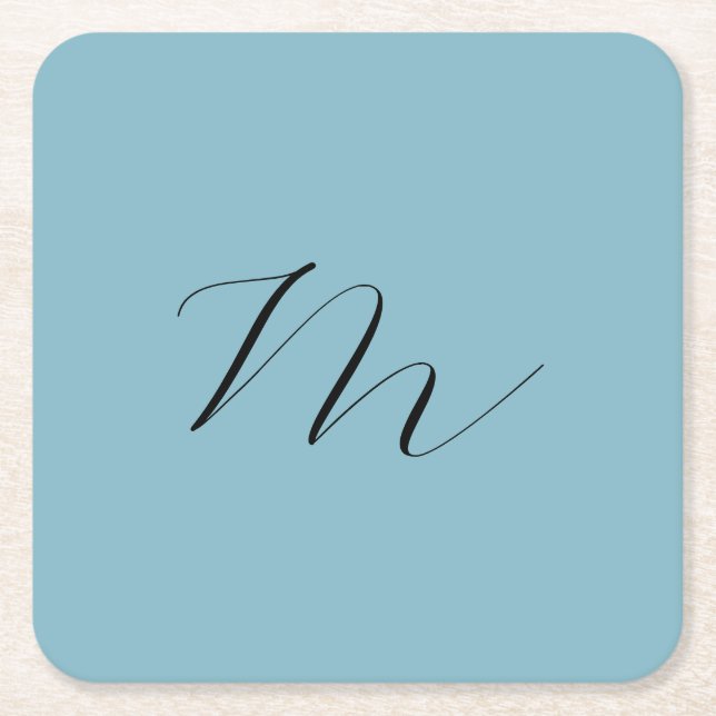 Monogramm Solid Blue Pastel Minimalistisch Berufli Rechteckiger Pappuntersetzer (Vorderseite)