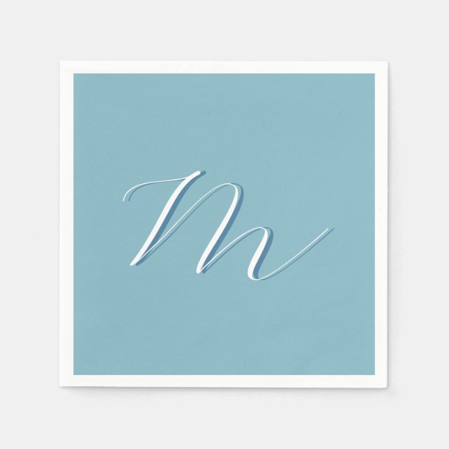 Monogramm Solid Blue Pastel Minimalistisch Berufli Serviette (Vorderseite)