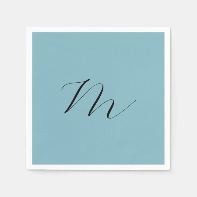 Monogramm Solid Blue Pastel Minimalistisch Berufli Serviette (Vorderseite)