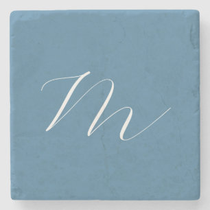 Monogramm Solid Blue Pastel Minimalistisch Berufli Steinuntersetzer