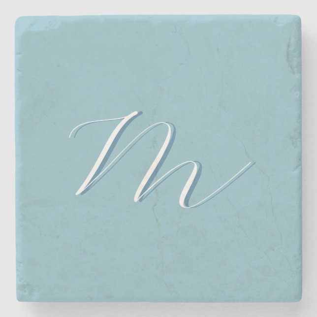 Monogramm Solid Blue Pastel Minimalistisch Berufli Steinuntersetzer (Vorderseite)