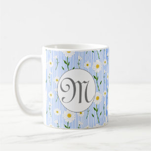 Monogramm Sommer-Margerite Blumenmuster Blaue Stre Kaffeetasse