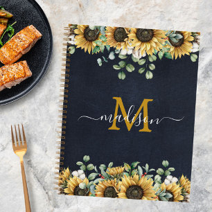 Monogramm Sonnenblume Eukalyptus Schwarzes Rezeptb Notizbuch