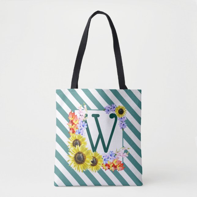 Monogramm Sonnenblumen Aquamarin Streifen (Vorderseite)