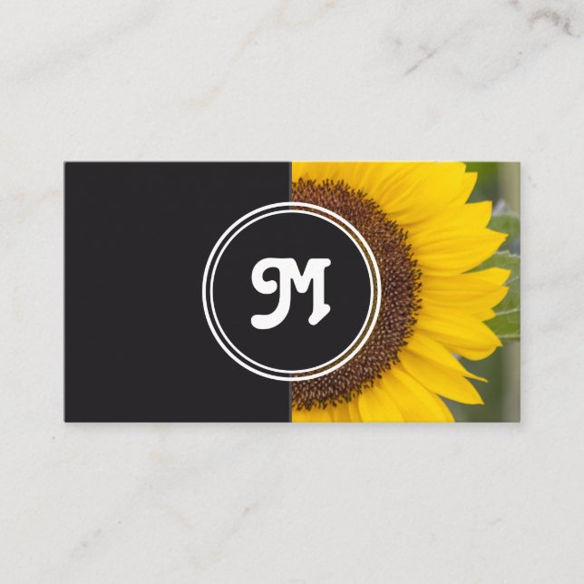 Monogramm Sonnenblumen Blumenplaner Hochzeit grau Visitenkarte (Vorderseite)