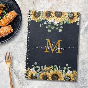 Monogramm-Sonnenblumen-Eukalyptus-Blumenmuster Sch Notizblock