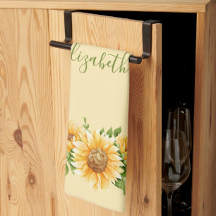 Monogramm-Sonnenblumen Gelb Grüne Blumen Blumen Geschirrtuch