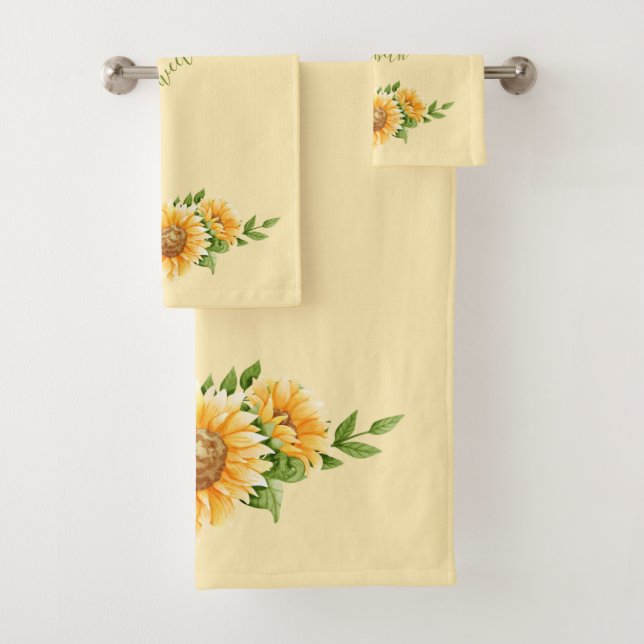 Monogramm Sonnenblumen Gelbgrüne Blume Badhandtuch Set (Insitu)