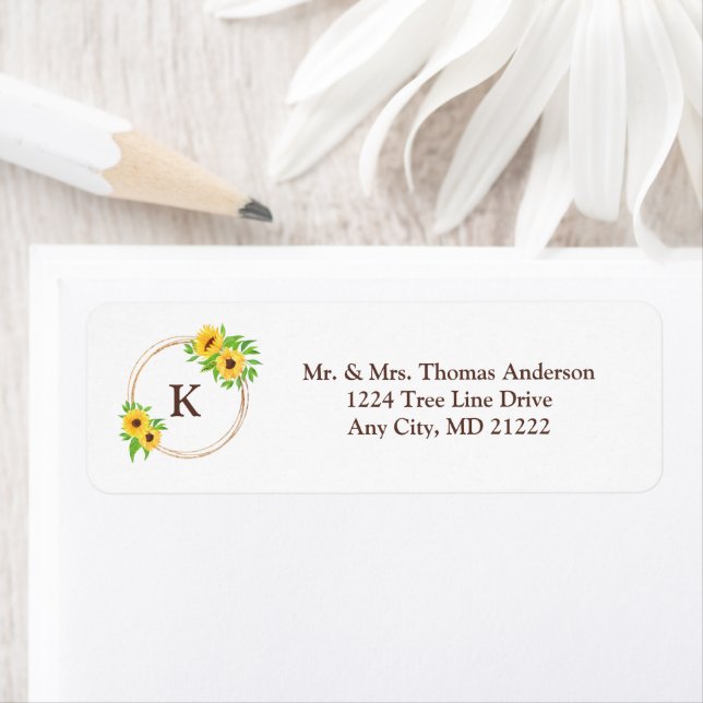 Monogramm-Sonnenblumen Goldrahmen Grüne Blätter Ru (Insitu)