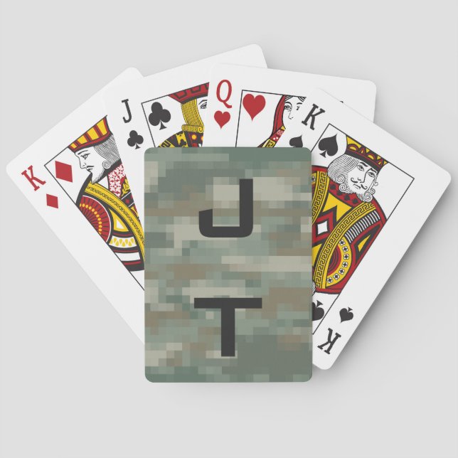 Monogramm Spielkarten mit Pixel-Armee-Tarnung (Rückseite)