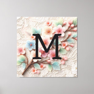 Monogramm Spitze Blütenpinke Pastellblüte Leinwanddruck
