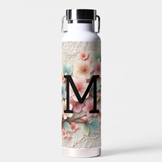 Monogramm Spitze Blütenpinke Pastellblüte Trinkflasche