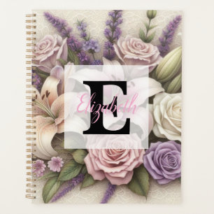 Monogramm-Spitze floral lila Rosen Lavendel Lilien Planer