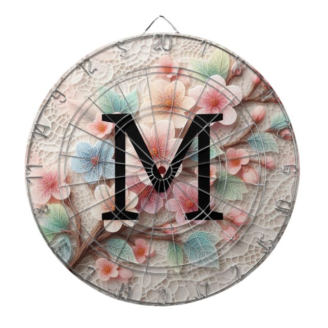 Monogramm-Spitze floral rosa pastell Kirschblüte  Dartscheibe (vorne)
