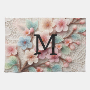 Monogramm-Spitze floral rosa pastell kirschblüten Geschirrtuch