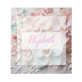 Monogramm-Spitze floral rosa pastell Orchideen Blu Notizblock