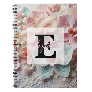 Monogramm-Spitze floral rosa pastellfarbene Orchid Notizblock